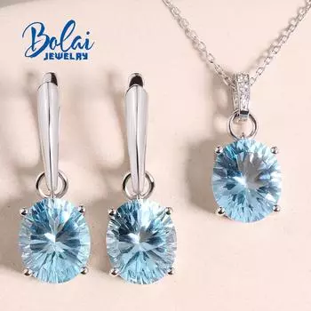 Элегантные серьги-капли с натуральным небесно-голубым топазом, ожерелье из стерлингового серебра 925 пробы, ювелирный бутик, подарок на юбилей, банкет L синий