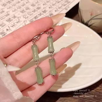 Элегантные серьги-кисточки из бамбука: Современный китайский стиль для женщин A1794 серебряный