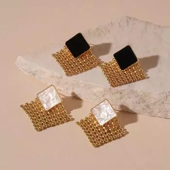 Элегантные серьги-кисточки из бисера, простые женские серьги-подвески, ромбовидные плетеные металлические серьги на каждый день чёрный/золотой