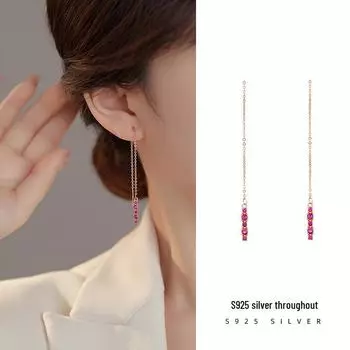 «Элегантные серьги-кисточки из розового золота Banyan Tree: Серебро 925 пробы с красным цирконием для стройнящего лица, легкое и роскошное украшение. ES556 розового золота