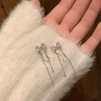 Элегантные серьги-кисточки с бантом для женщин — роскошный нишевый дизайн, милые и изысканные украшения. Zirconia Bow Tassel