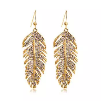 Элегантные серьги-кисточки с перьями и бриллиантами: Богемный дизайн с листьями и крыльями в форме сердца для женщин золотой