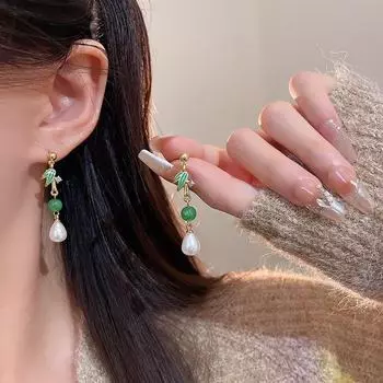 Элегантные серьги-кисточки с жемчугом в виде листьев бамбука для женщин — ретро, универсальный, стиль среднего возраста A1940 золотой