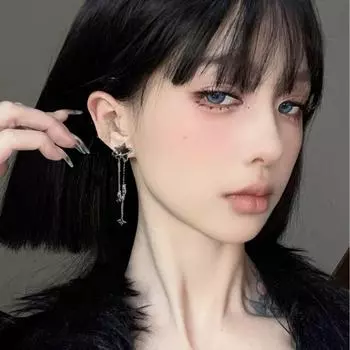 Элегантные серьги-кисточки в форме звездочек из черного кристалла — изысканный, легкий и роскошный дизайн для женщин E0769, Five-pointed Star Earrings чёрный