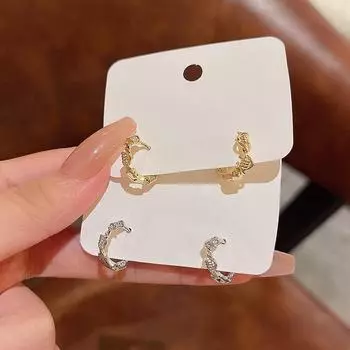 Элегантные серьги-клипсы из витой проволоки из Южной Кореи с иглой из серебра 925 пробы E4110 золотой