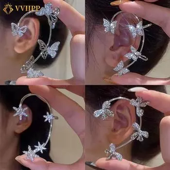 Элегантные серьги-клипсы с хрустальным бантом и бабочкой, корейские серьги-клипсы золотого, серебряного цвета для женщин, аксессуары, ювелирные изделия 13
