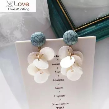 Элегантные серьги-клипсы в виде лепестков цветка-ракушки без отверстий для ушей, романтические круглые серьги-клипсы из смоляного камня без пирсинга для женщин