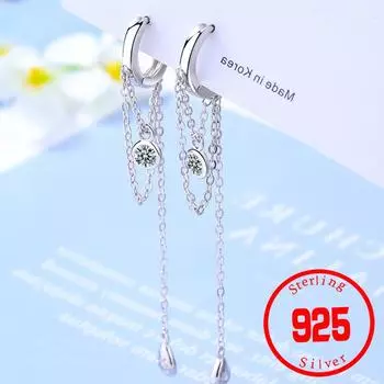 Элегантные серьги-кольца с длинными кисточками из стерлингового серебра 925 пробы для женщин, серьги ручной работы в форме капли воды с кубическим цирконием, ювелирное изделие в подарок серебряный