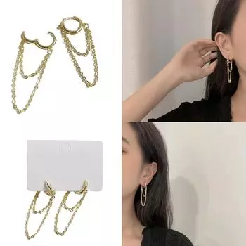 Элегантные серьги-кольца с кисточками, подвески в виде цепочки, современные серьги-кольца с кисточками, украшение, красивые серьги-кольца, подвески в виде уха, аксессуар 1