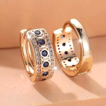 Элегантные серьги-кольца с синим кубическим цирконием для женщин и девочек, роскошные свадебные украшения золотого цвета синий/золотой