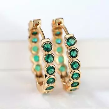 Элегантные серьги-кольца зеленого цвета с фианитом, маленькие круглые серьги с камнями для женщин, винтажные серьги золотого цвета, свадебные украшения, подарок зелёный/золотой