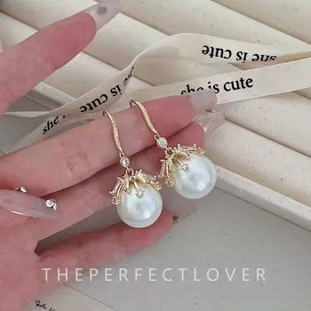 Элегантные серьги-крючки большого размера с цирконием, серьги с искусственным жемчугом для женщин, белые серьги с жемчугом и фианитами