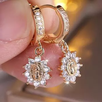 Элегантные серьги-подвески Девы Марии для женщин, сверкающие белые серьги из циркония, повседневная одежда, праздничный подарок белый/золотой