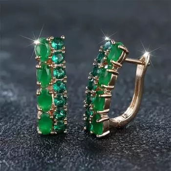 Элегантные серьги-подвески из зеленого циркония для женщин, роскошные серьги из розового золота, свадебные украшения для вечеринок, подарки зелёный/золотой