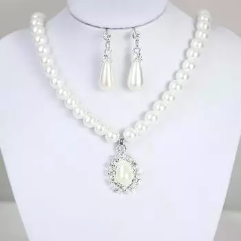 Элегантные серьги-подвески из жемчуга, цепочка, ожерелье, комплект ювелирных изделий для свадебной вечеринки белый