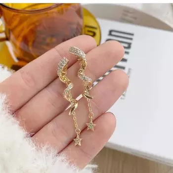 Элегантные серьги-подвески Vana Elegant из стерлингового серебра 925 пробы с геометрическим узором в виде спирали и кисточек с цирконами, универсальные для женщин — предназначены для вечеринок и повседневного ношения. золотистый