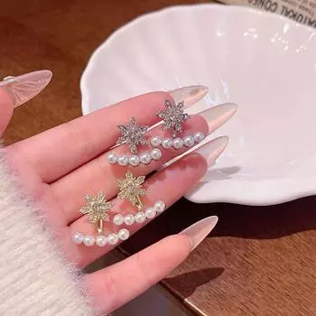 Элегантные серьги-подвески в виде снежинок и жемчуга для женщин A2138 серебряный