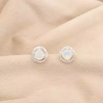 Элегантные серьги-пусеты из стерлингового серебра 925 пробы с молочным опалом и цирконами CZE-8-16