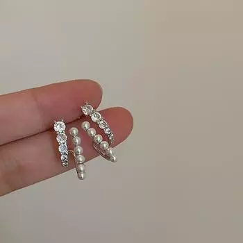 Элегантные серьги-пусеты в стиле ретро Гонконг с жемчугом и цирконом в два слоя для женщин - Универсальные, модные и роскошные украшения для ушей