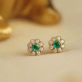 Элегантные серьги-пусеты в виде цветка оливково-зеленого цвета, позолоченное стерлинговое серебро s925 - Компактный, художественный дизайн для женщин 925 Silver