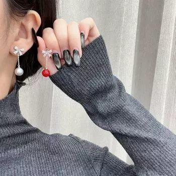 Элегантные серьги с циркониевым жемчугом — шикарный, универсальный дизайн для женщин E0822 Pearl Tassel Zirconia Bow Earrings серый