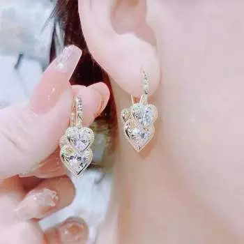 Элегантные серьги с цирконом и бриллиантами в форме сердца любви