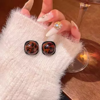 Элегантные серьги с французским геометрическим леопардовым принтом для женщин — высококачественный ретро-дизайн, идеальный для осени и зимы, популярный стиль интернет-знаменитостей. A2028 чёрный