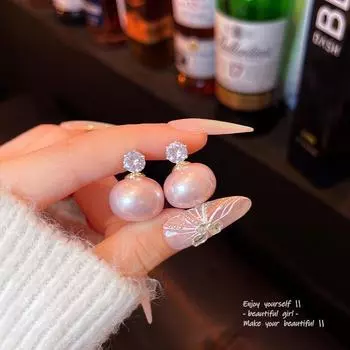 «Элегантные серьги с французским жемчугом и цирконием для женщин — универсальные, суперблестящие и изысканные» A2098 золотой