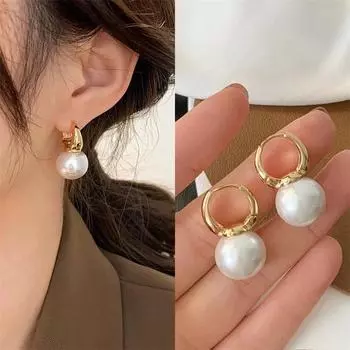 Элегантные серьги с имитацией жемчуга для женщин, круглые серьги-подвески золотого цвета, корейский нежный нерегулярный дизайн, необычные модные украшения 2025 года янтарь