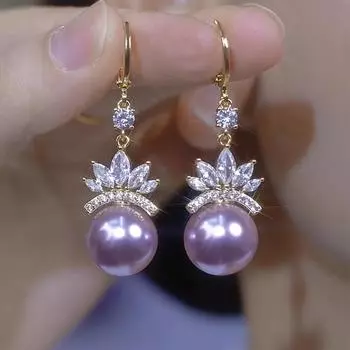 Элегантные серьги с имитацией жемчуга в виде цветка в форме короны, стильные серьги из сплава с медью, сверкающие серьги с уникальным темпераментом, идеально подходят для Дня святого Валентина фиолетовый