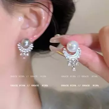 Элегантные серьги с кружевом из циркония и жемчугом - серебро S925, роскошный женский дизайн серебряный