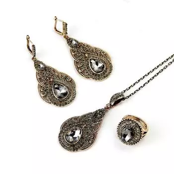 Элегантные серьги с серыми кристаллами в богемном стиле, ожерелье, кольцо, свадебные наборы ювелирных украшений для подарка невесты 2023 m серый