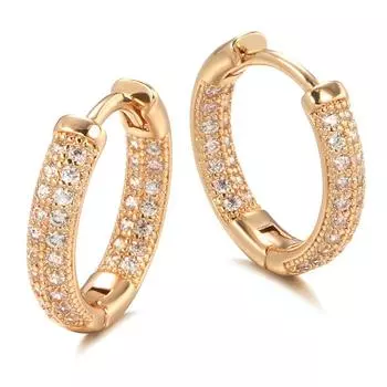 Элегантные серьги с увеличенными толстыми кругами и двойными рядами блестящих цирконов. Серьги с пряжкой.