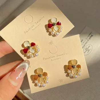 Элегантные серьги с жемчугом и цветком гардении для женщин A2160, one pair белый/красный