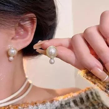 Элегантные серьги с жемчугом в гонконгском стиле — большие и маленькие, ретро-мода, высококачественный дизайн для женщин золотой
