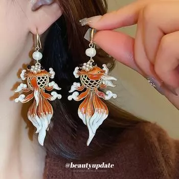Элегантные серьги с жемчугом «Золотая рыбка»: Роскошный ретро-китайский дизайн