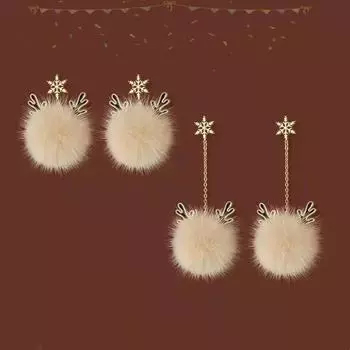 Элегантные серьги-шарики из оленьих рогов для женщин - нишевый дизайн осень/зима 2025 Elk fur ball