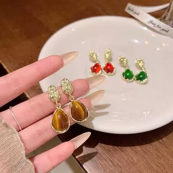 Элегантные серьги-слезы из тигрового глаза - осенне-зимний женский аксессуар A2061 вино красного