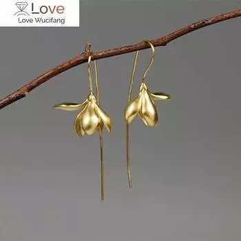 Элегантные серьги в виде цветка магнолии, золотые, серебряные, с подвесками, серьги для женщин, подарки, модные украшения, женская бижутерия золотой