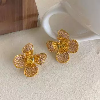 Элегантные серьги в виде преувеличенных цветов, изысканные легкие роскошные серьги, серьги-гвоздики с трехмерной инкрустацией высшего качества, изготовленные в ювелирном производстве