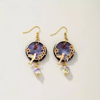 Элегантные серьги в винтажном стиле с колибри, модные эффектные висячие серьги с крылатой птицей и ретро-дизайном для женщин, ювелирные аксессуары фиолетовый