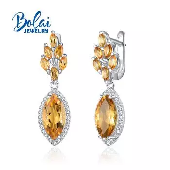 Элегантные серьги-застежки из натурального цитрина, драгоценного камня, изысканные ювелирные изделия, серебро 925 пробы для женщин, подарок на день рождения