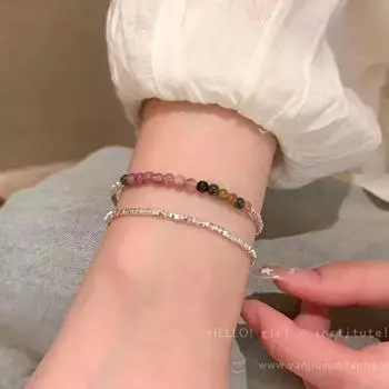 Элегантные серебряные браслеты с бусинами для женщин — модные эффектные украшения S611 Thick серебряный