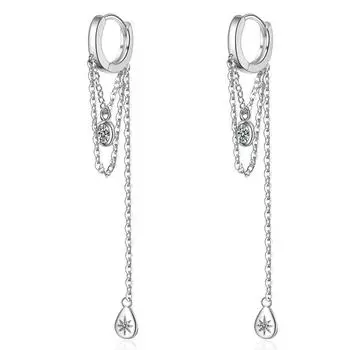 Элегантные серебряные длинные серьги-кольца с кисточками для женщин, серьги ручной работы из кубического циркония в форме капли воды, ювелирные изделия, подарки S-E1071