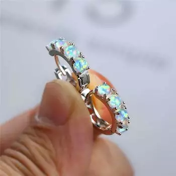 Элегантные серебряные серьги-кольца для женщин, круглые серьги с синим и белым опалом, свадебные украшения, подарки белый/серебряный