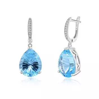 Элегантные серебряные серьги с подвесной застежкой для женщин и девочек, огромные натуральные груши в форме небесно-голубого топаза, изысканные ювелирные изделия, подарок на день рождения для вечеринок M синий