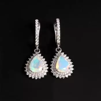 Элегантные серебряные серьги с великолепной застежкой и натуральным опалом груша 7*9 мм 2 карата изысканные украшения для женских подарков на помолвку и годовщину M серебряный