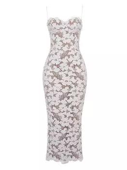 Элегантные сетчатые белые длинные платья на шнуровке, женские сексуальные полые платья без рукавов с цветочным принтом, модное шикарное тонкое вечернее платье с рыбьим хвостом L белый