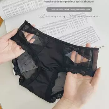 «Элегантные сетчатые трусики с заниженной талией и двойным бантом, с хлопковой вставкой» Medium (40-50 kg)