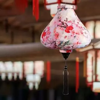Элегантные шелковые фонарики, подвесные фонари с цветочным принтом, искусные фонарики, создающие атмосферу E
